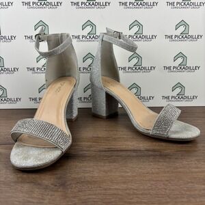 Top Moda Silver Glitter Rhinestone Ankle Strap Block Heel Sandals Shoes Size 6.5